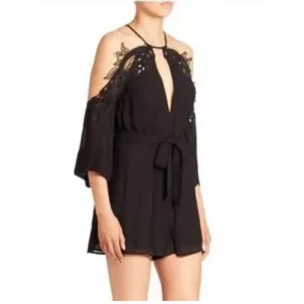 Alice McCall Black Cold-Shoulder Lace Romper Sz 6